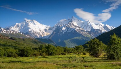 Fototapeta premium majestic snow capped mountains in a lush pristine landscape
