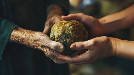 Hands holding a round object