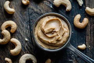 spoon with cashew nutbutter, top view