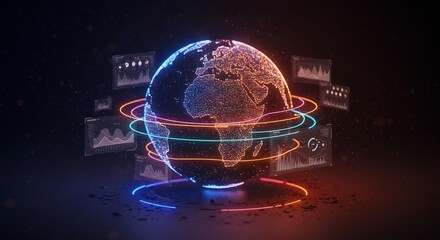 Global Network: Illuminated Earth with Dynamic Data Visualizations