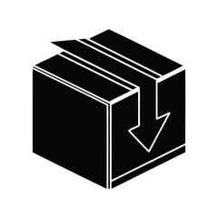 Black icon depicting a box with an arrow pointing downwards into it