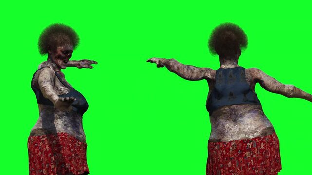 Zombie funny dance green screen realistic 4k animation.