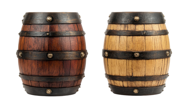 wooden oak barrel isolated on white background