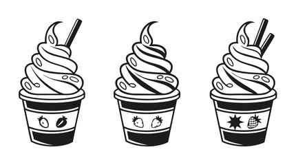 Frozen Yogurt and Soft Serve Ice Cream Icons – Black and White Vector Set
