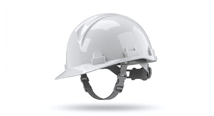 Naklejka premium White Construction Helmet with Adjustable Strap on White Background