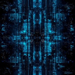 Obraz premium Cybernetic abstract background with digital circuitry patterns in neon blue and black futuristic and isolated