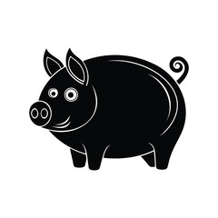 A stylized black pig illustration with white outline and cartoonish features