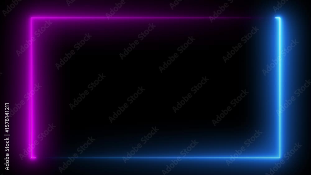 Poster neon rectangle picture frame on a black background. glowing frames sign collection for web design, a