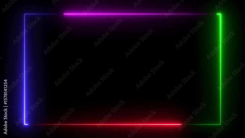 Poster neon rectangle picture frame on a black background. glowing frames sign collection for web design, a