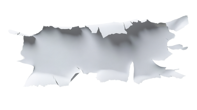 A dramatic tear in white textured paper revealing darkness symbolizing hidden stories and the on transparent background