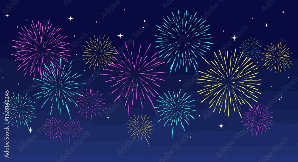 Aufkleber a vibrant vector illustration showcases a dazzling display of colorful fireworks exploding against a