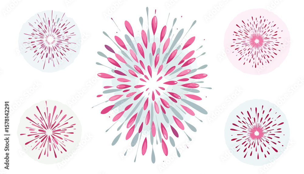 Aufkleber a set of vibrant vector fireworks exploding in a colorful display, perfect for celebrations, festive