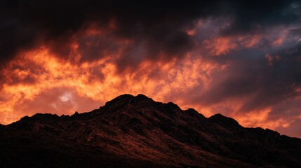 Fiery sunset over mountains