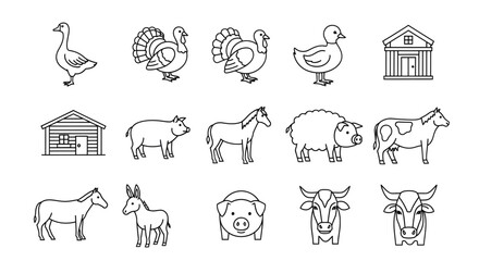 Naklejka premium Line Art Farm Animals Collection