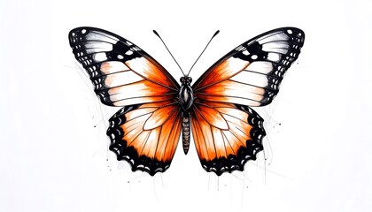 Obraz premium Detailed drawing of an orange and white butterfly