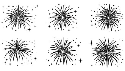 High-quality vector fireworks PNG illustrations ideal for festive designs, celebrations, and holiday projects, offering a variety of firework bursts for versatile use in digital and print media.