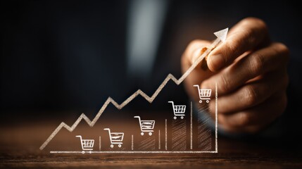 Hand drawn growth chart shopping carts