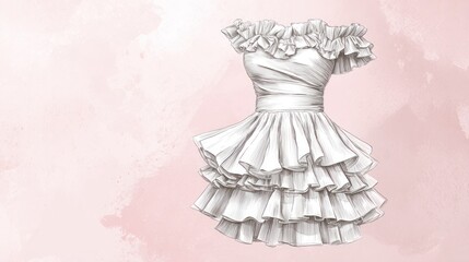 White ruffled dress sketch