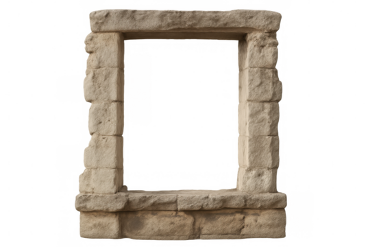 Ancient stone window frame isolated on transparent background, perfect for architectural visualization or photo manipulations