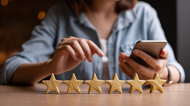 Customer giving positive feedback using smartphone - Powered by Adobe