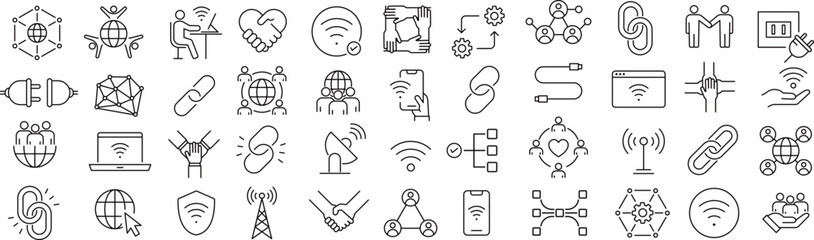 ベクターでモノクロの接続に関する線画アイコンセット  © syoko