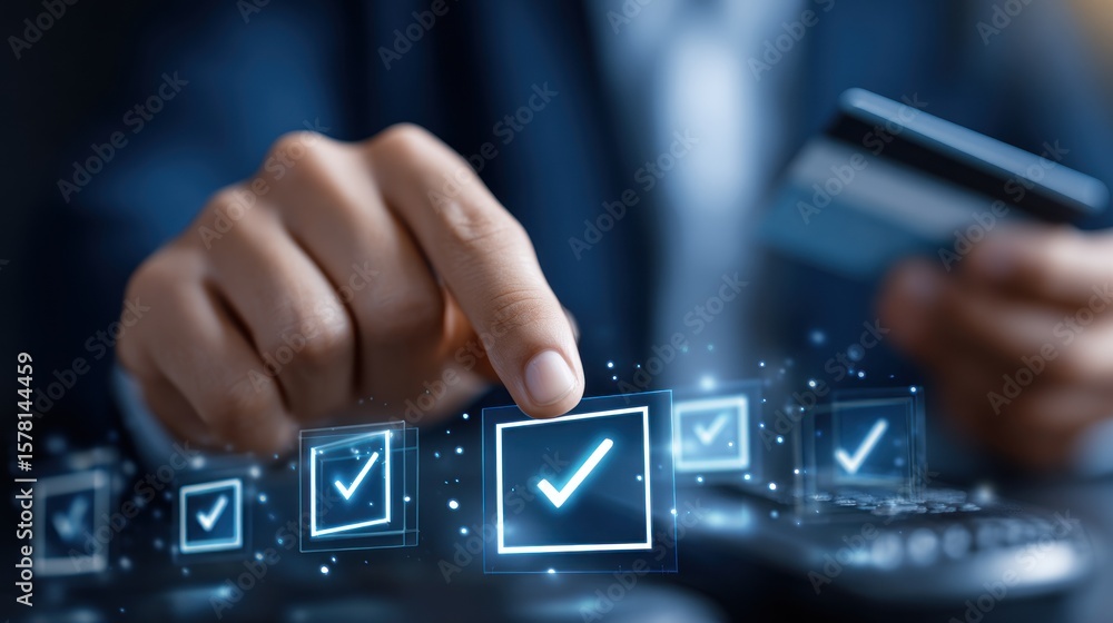Poster hand selecting checkmarks on digital interface