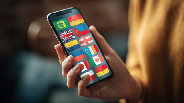Smartphone displaying country flags