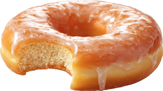 Glazed donut with bite taken isolated on transparent background 