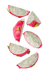 Falling Dragon fruit, Pitaya cutout, full depth of field.