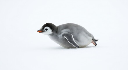 Fototapeta premium 白い背景 愛らしいペンギンの子 滑らかに動く 羽ばたく瞬間. AI Generated