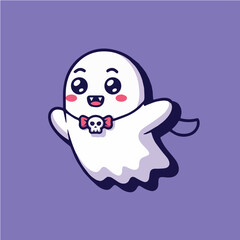Obraz premium Cute halloween ghost cartoon vector illustration spooky kawaii ghost with skull tie for halloween design needs