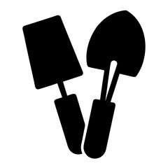 Silhouette illustration of gardening trowel and hand shovel, basic gardening tools