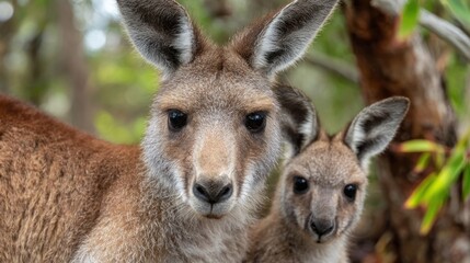 Fototapeta premium Close-up of mother and joey kangaroo