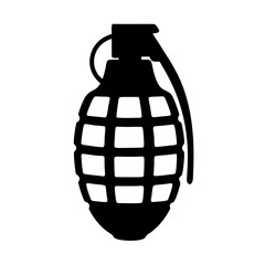 A Simple Black Silhouette Image of a Grenade against White Background