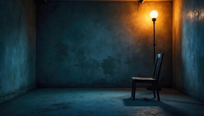 Empty Chair in Dimly Lit Room Solitude, Loneliness, and the Ache of Headache