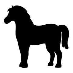 Elegant black silhouette of a horse standing gracefully on a white background