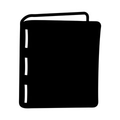 Minimalist black and white vector illustration of a closed ring binder notebook