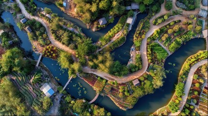 Naklejka premium Aerial view of detailed garden landscape