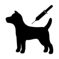 Vaccinating a dog concept with black silhouette and needle injection