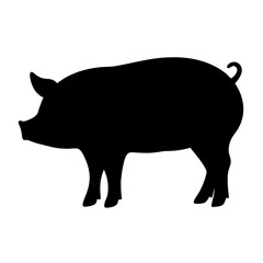Silhouette of a domestic pig or swine viewed from the side