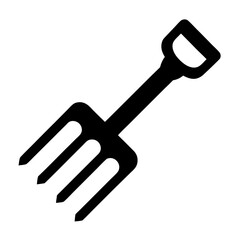 Black and white image featuring a gardening pitchfork tool in silhouette
