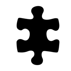 A Single Black Puzzle Piece against White Background, Isolated Component Design