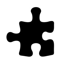 Simple black puzzle piece on white background, one piece of the whole