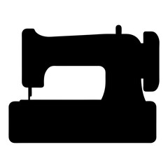 Black Silhouette of a Vintage Sewing Machine on a White Background