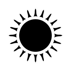 Simple black sun illustration with rays extending outward on a white background