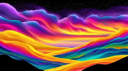Fototapeta premium Abstract Landscape, Galaxy, Colorful Waves, Art, Digital Art