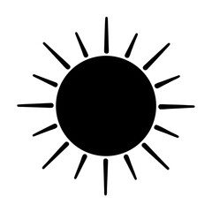 Simple black sun icon with radiating lines on a white background