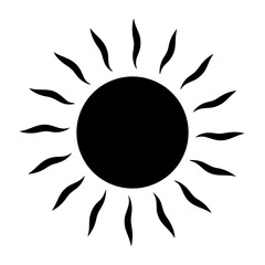 Simple black and white sun illustration with stylized rays emanating outward