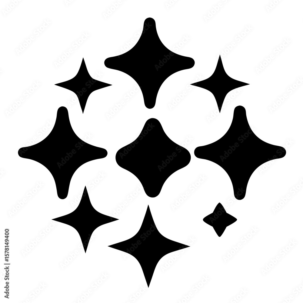 Poster cluster of rounded four point stars in a celestial black and white display