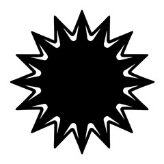 Abstract black starburst shape with uneven spikes against a white background